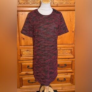 LOFT Black and Red Knit Midi Dress with Pockets